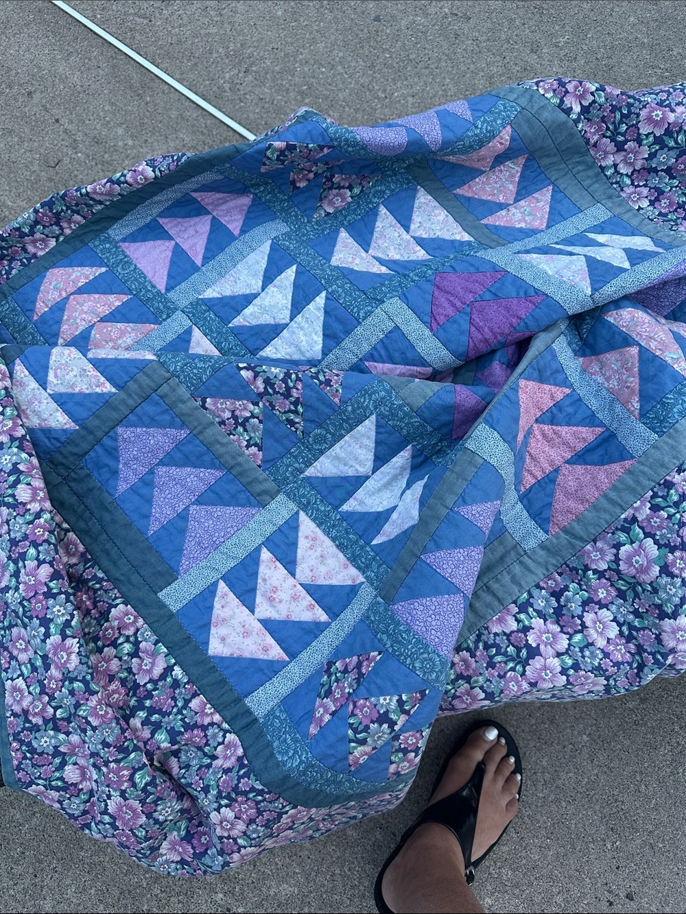 Vintage Handmade flying geese Floral  Quilt in Blues /pinks /Purples